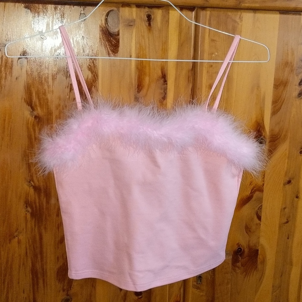 Feather trim pastel crop top